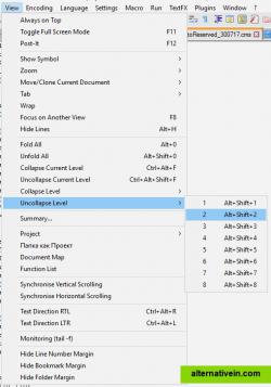 View menu and "Uncollaps level" submenu