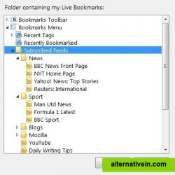 Brief stores your subribed feeds as Live Bookmarks. You can arrange them in folders.