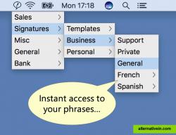 Phrase menu of the Mac edition