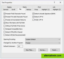 Text properies Configuration v16.1.2, File tab