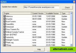 Update dialog showing engines to be updated from website 