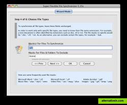 Step 4 sets up file inclusions and exclusions by type.