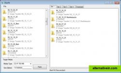 The left panel shows the list of files and folders to span; The right panel has a tab for each disc. 