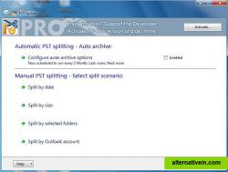 PST Splitter main dialog.
Select an action of your choice: automatic archiving or manual split by specified criteria.