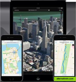 Maps. Maps take a whole new turn.
Designed by Apple from the ground up, Maps gives you turn-by-turn spoken directions, interactive 3D views, and the stunning Flyover feature.1 All in a beautiful vector-based interface that scales and zooms with ease.