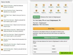 Provides detailed distance calculations for a trip in kilometers, miles and other units.