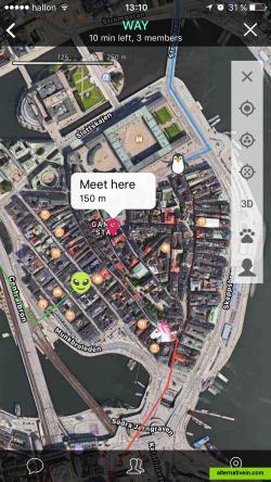 iPhone: map view showing the group members