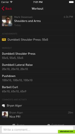 Dive into any completed workout. See all the exercises, sets and reps, PRs, and leave a comment or fist bump.