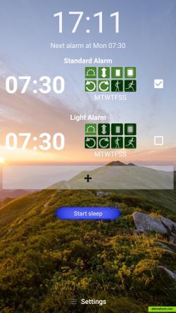 Fitness Alarm Clock main screen