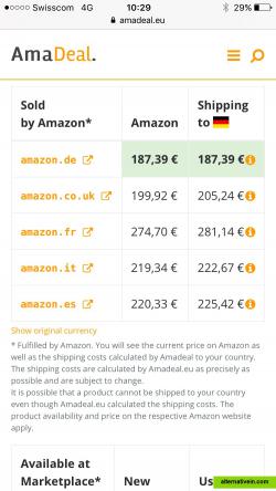 Typical Price Comparison Table  including shipping cost calculation.