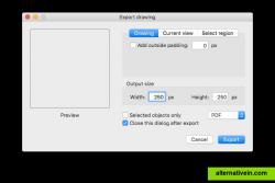 The export drawing dialog UI.