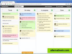 Visualize your work. The Kanban board gives you an excellent overview of your current work situation. When working in a team of people you can instantly see what other people are working on right now, what has been done and what is coming up. KanbanFlow can be used as a Lean project management tool for you and your team. Its intuitive user interface will get you up and running in a few minutes.    