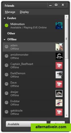 The friends list shows you what games your friends are playing now, as well as giving you a start chatting with them.