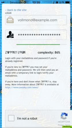 Easy login-screen with ZWOOKY-login.