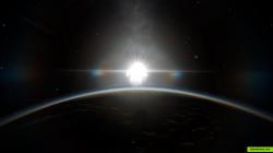 Sunrise in orbit around the home planet "Kerbin" (with visual mod "scatterer")