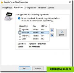 Select your preferred encryption algorithm. It also supports multiple encryption (using more than one algorithm simultaneously)