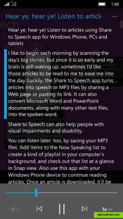 Windows 10 Mobile reader view