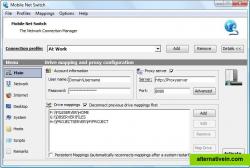 The Main program page; allows you to set Account Information, Drive Mapping and the Proxy Server  (Internet Explorer, Firefox and Google Chrome) for each profile