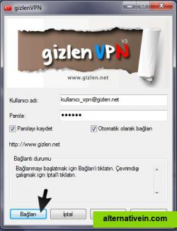 gizlenVPN main screeen