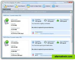 Health Summary page contains the the most important information about the current condition of hard disks.