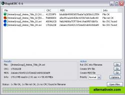 RapidCRC has finished a CRC and MD5 calculation. Additionally both CRC and MD5 columns are displayed.