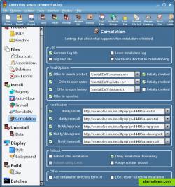 The Completion branch contains options that affect what happens when installation is finished. 