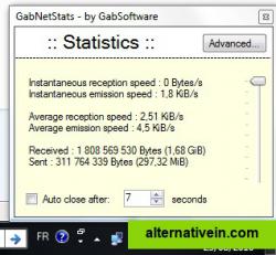 Overview of the simple network traffic statistics pop-up