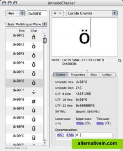 UnicodeChecker Main Window displaying basic information about characters