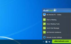 System tray menu for quickly granting access, starting a meeting, or configuring remote access settings.