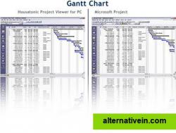 Similarities between the Housatonic Project Viewer and Microsoft Project  are visible in the screenshots.