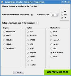 Container creation dialog