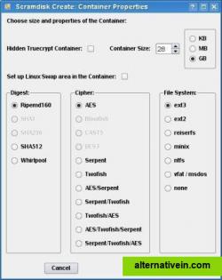 Truecrypt container creation