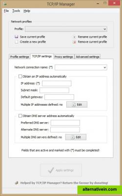 Main window - TCP/IP settings tab (TCP/IP Manager v4.0.0.22)