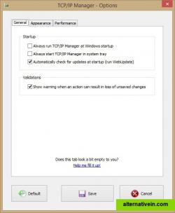 Options window (TCP/IP Manager v4.0.0.22)
