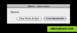 Main screen. Clear & Quit will remove the bandwidth limitations.