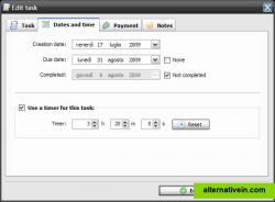 Task editing. Dates and time, timer setup