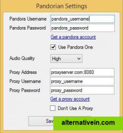 Settings window of Pandorian