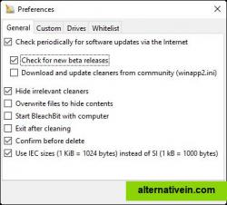 BleachBit 1.9.3 on Windows 10 showing the Preferences dialog