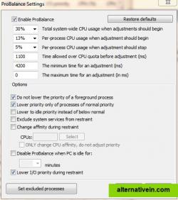 ProBalance Configuration Dialog