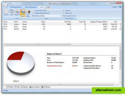 The advanced Drive Status View informs you on matters such as drive occupancy and your file system. The dynamically updated pie diagram visualizes the proportional fragmentation level during the defragmentation process.