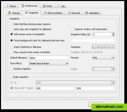 Snapshot parameters panel