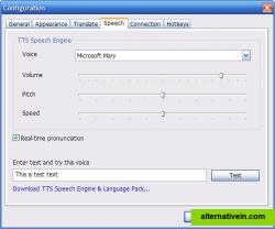 Configuration  - Speech (you can download different speech packs to hear word pronunciations)