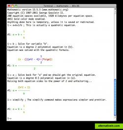 Snapshot of Mathomatic running under the Terminal app on a Mac.