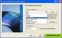 TrueCrypt Volume Creation Wizard – encryption/hash algorithms