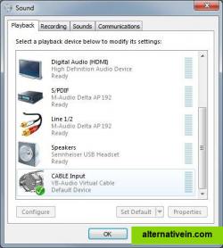 Virtual cable device in Windows audio settings