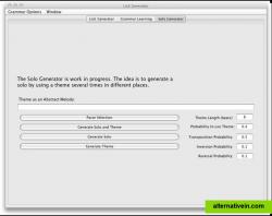 The Solo Generator tab represents some work that is not fully developed. The idea is to generate a solo that reuses a theme from time to time, based on specified probabilities of reuse.