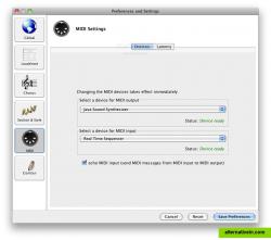 These preferences control the MIDI interface. If external MIDI devices are used, you must select them here.