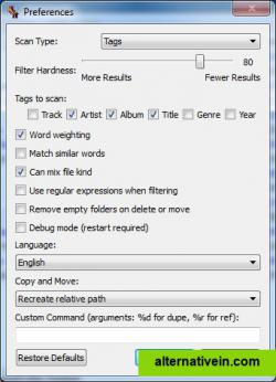 Preferences panel