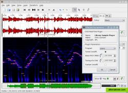 Sonic Visualiser 1.0 showing a waveform pane and a melodic range spectrogram pane.