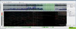 Sonic Visualiser 1.0 showing about a minute of the final movement of Mahler's 9th symphony, performed by the Czech Philharmonic under Vaclav Neumann. (In fact the whole final movement is loaded and may be scrolled through – see the green overview at the bottom of the window.)